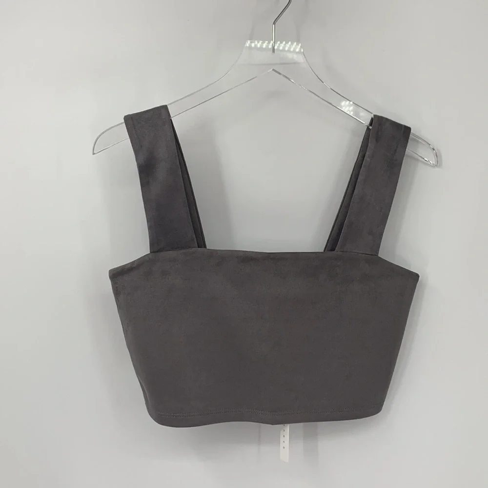 Susana Monaco Cropped wide strap tank top shirt blouse fitted gray silver new L